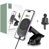Akcesoria do tabletów i e-booków - Protect Uchwyt samochodowy Tech MM15W-V1 Magnetic Magsafe Dashboard & Vent Car Mount Wireless Charger 15W, czarny - miniaturka - grafika 1