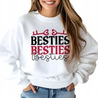 Bluzy damskie - Bluza Damska Biała BESTIES Kwiaty Kobiece Napisy Motywacja Wzory Rozmiar M - miniaturka - grafika 1