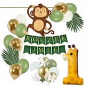 Baby shower i roczek - BALONY boho SAFARI zwierzątka małpka ROCZEK + IMIĘ - miniaturka - grafika 1