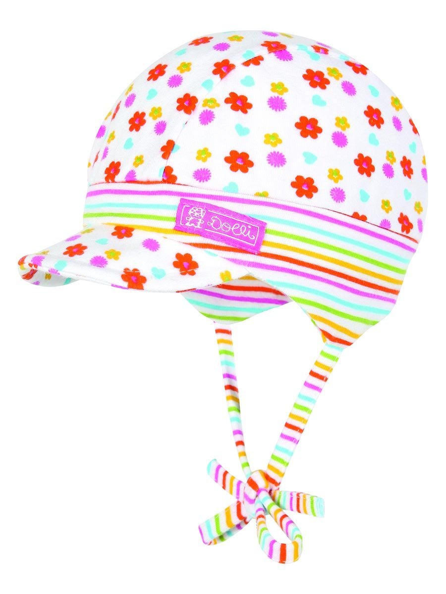 Dziewczęca czapka wiązana z daszkiem w kwiatki Doll r.45