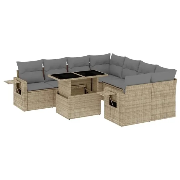 Modułowy zestaw mebli ogrodowych beżowy z poduszkami, rattan PE, 62 x 62