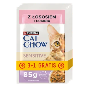 CAT CHOW Sensitive Karma dla kotów z łososiem i cukinią w sosie 4x85g (3+1 GRATIS) - Mokra karma dla kotów - miniaturka - grafika 1