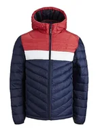 Kurtki męskie - JACK & JONES Męska kurtka buforowa Plus Size z kapturem, granatowy blezer, 3XL duże rozmiary - miniaturka - grafika 1