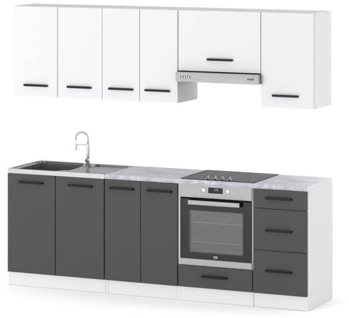 Zestaw Kuchenny Z Blatem Modułowy Mokka Plus 2.4m Biała Szary Biały Mat