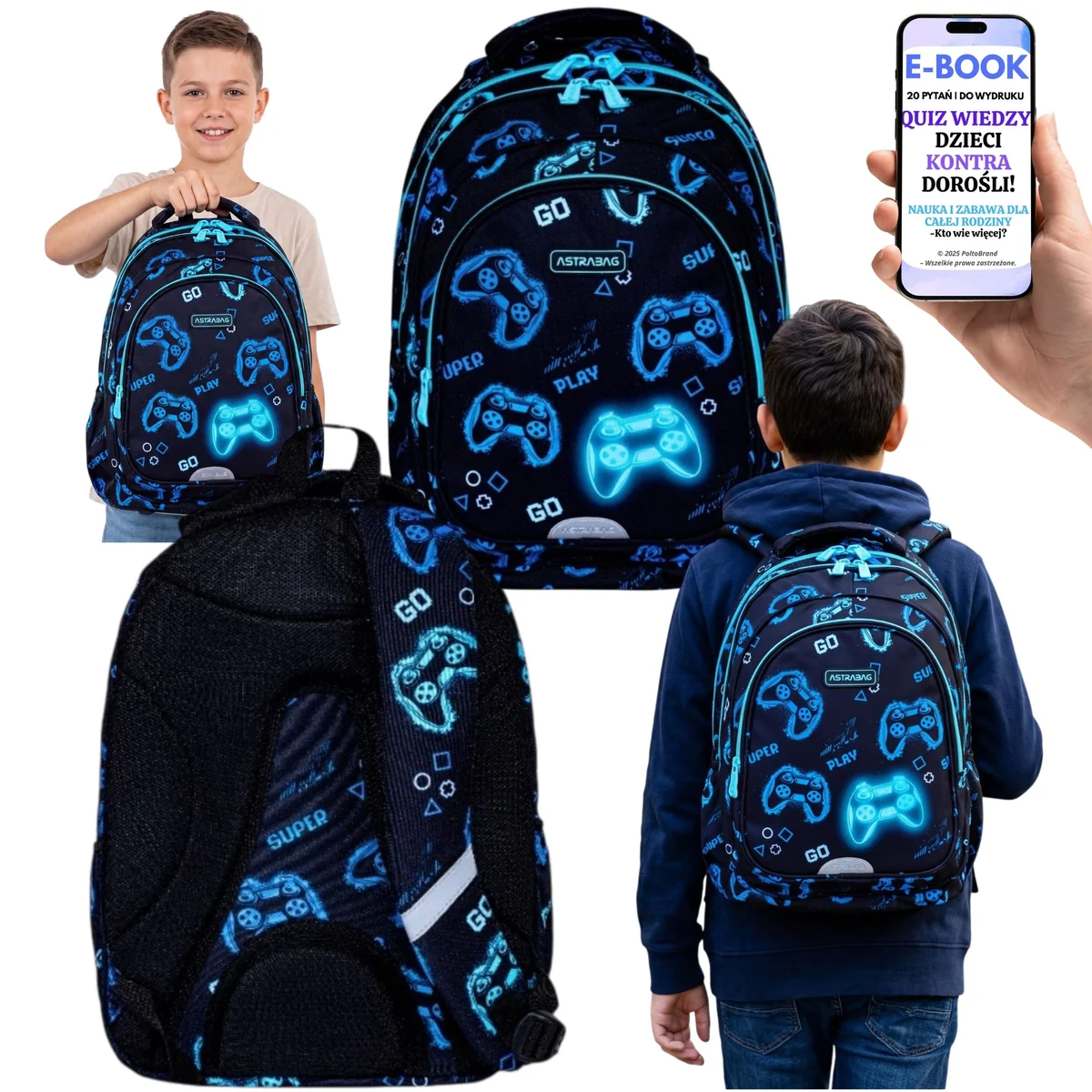 Plecak dla Chłopaka Astrabag 27L Gamingowy 3 Komory Szkolny + E-BOOK-2