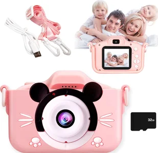 APARAT FOTOGRAFICZNY CYFROWY DLA DZIECKA MLECZNY RÓŻOWY MYSZKA + GRY - Zabawki interaktywne dla dzieci - miniaturka - grafika 1