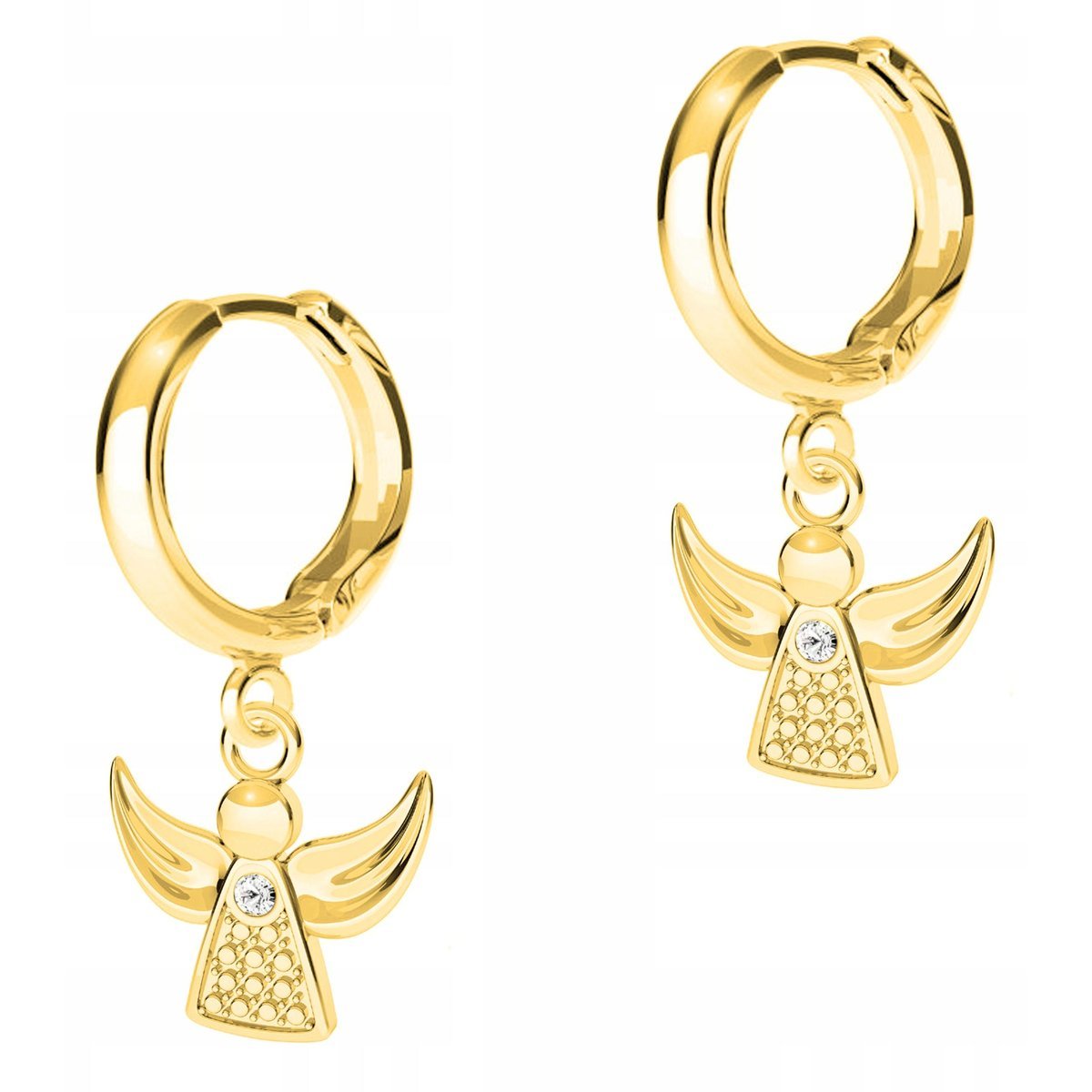 Złote Kolczyki z Aniołem Stróżem Angel Anioły Aniołki Stróże SREBRO 925