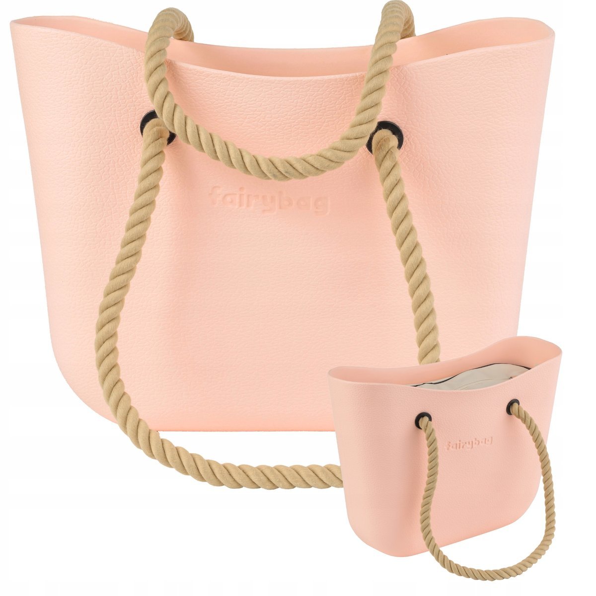 Beżowa torebka Jelly Bag B-1206-1 z pianki EVA, organizer z zamkiem, uchwyty skórzane i bawełniane, pojemna torba damska miejska, shopperka 30x40x10..