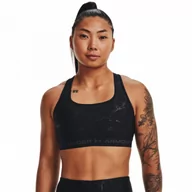 Bielizna sportowa damska - Biustonosz treningowy Under Armour Mid Crossback Emboss Sports Bra - czarny - UNDER ARMOUR - miniaturka - grafika 1