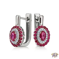Kolczyki - Kolczyki białe złoto Au 585 z rubinem i diamentami - miniaturka - grafika 1