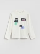 Bluzki dla chłopców - Reserved - Bawełniany longsleeve - złamana biel - miniaturka - grafika 1