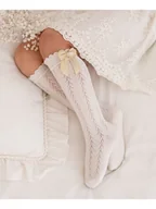 Moda i Uroda OUTLET - Podkolanówki dziecięce ażurowe z kokardką 1382, kolor ecru-32-34 - miniaturka - grafika 1