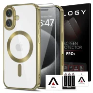 Etui i futerały do telefonów - Etui Case MagSafe Case do iPhone 16 Plus Glamour Luxury obudowa Slim Ring Alogy złote przezroczyste + szkło hartowane - miniaturka - grafika 1