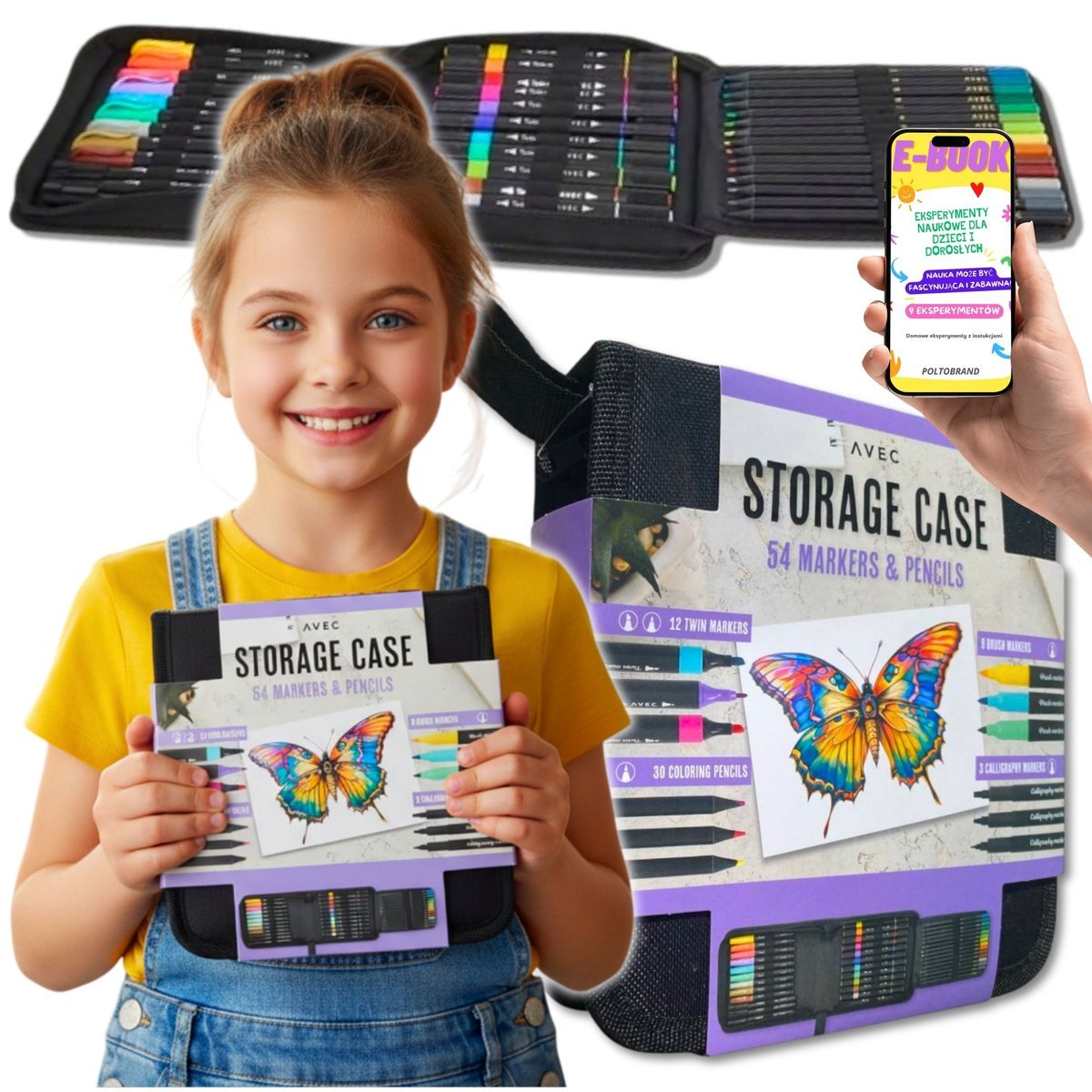 Zestaw Artystyczny Storage Case XL Markery Kredki Kaligrafia Piórnik Zestaw Kreatywny dla Dzieci + Ebook