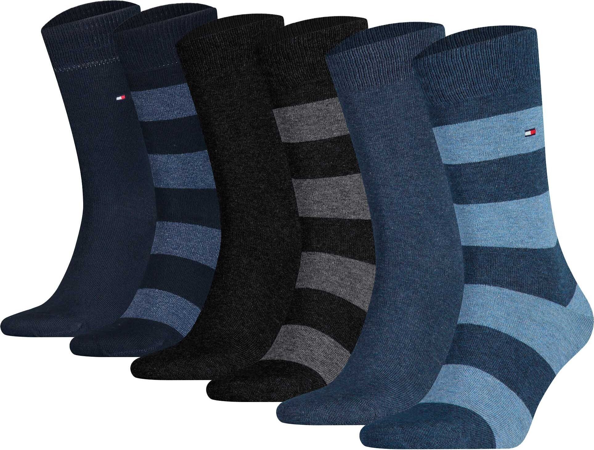Skarpety męskie TOMMY HILFIGER, opakowanie 6 sztuk - Rugby Sock 6P ECOM, niebieskie w paski 43-46