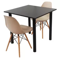 Stoły z krzesłami - Zestaw stół Lugano 80 czarny i 2 krzesła Milano beżowe - miniaturka - grafika 1