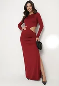 Sukienki - Bordowa Sukienka Maxi o Dopasowanym Fasonie z Wycięciem w Talii Celinda - miniaturka - grafika 1