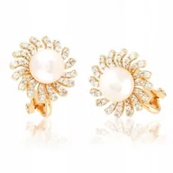 Kolczyki - POZŁACANE KOLCZYKI ZE STALI CHIRUGICZNEJ CYRKONIE + PERŁY / ZAPIĘCIE KLIPS - miniaturka - grafika 1