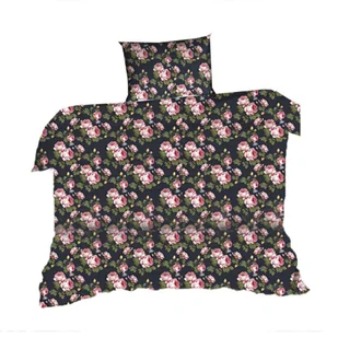 Pościel 140x200 1879E granatowa róża różowa kwiaty - Pościel - miniaturka - grafika 1