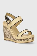 Sandały damskie - Tommy Hilfiger sandały PLATFORM TH MONO RAFIA WEDGE kolor beżowy FW0FW08052 - miniaturka - grafika 1