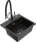 Zlewozmywaki z baterią - Mexen Milo zlewozmywak granitowy 1-komorowy z baterią kuchenną Duo, czarny/złoty metalik - 6505-75-671701-07-B - miniaturka - grafika 1