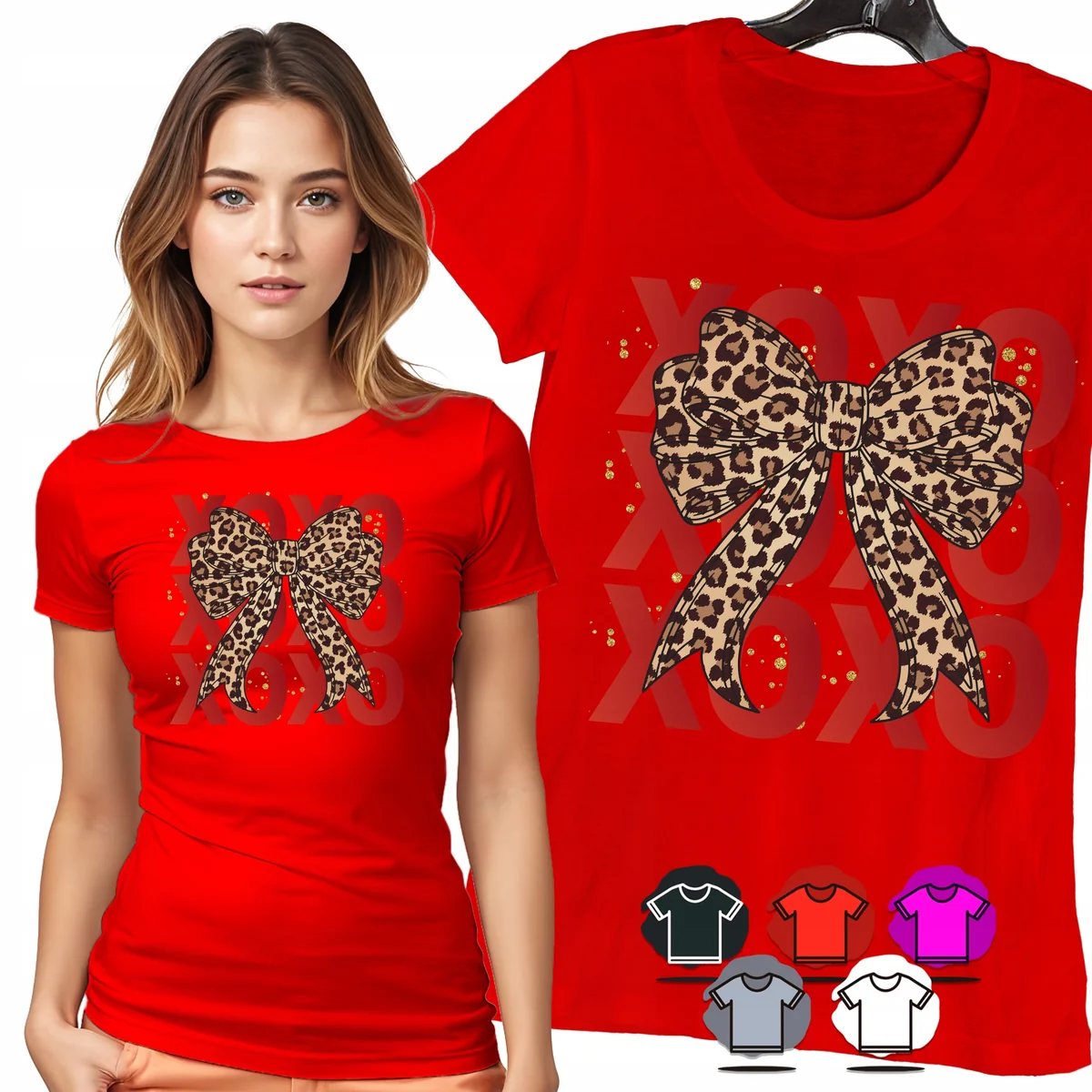 KOSZULKA DAMSKA T-SHIRT - KOKARDKA PANTERKA XOXO SERCE MODNY STYL WZÓR - XL
