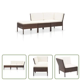 The Living Store 3-cz. zestaw wypoczynkowy do ogrodu - poduszki - rattan PE - brąz - Sofa Ogrodowa I Stolik - Meble ogrodowe - miniaturka - grafika 1