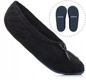 Kapcie damskie - Czarne welurowe kapcie dla dziewczynki bawełniane baletki domowe roz. 35/36 - miniaturka - grafika 1