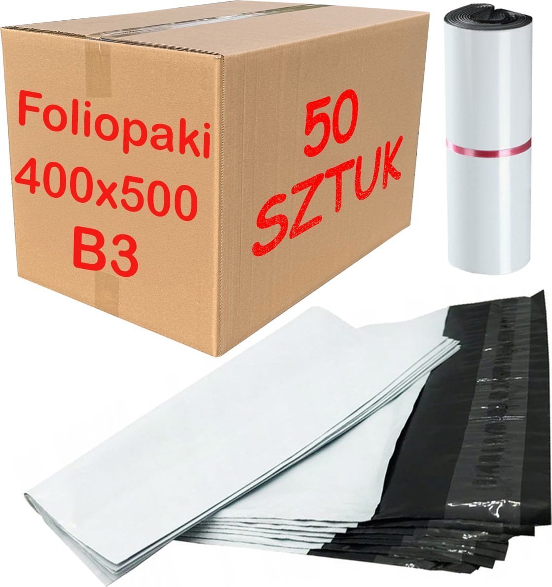 Foliopaki Kurierskie Białe B3 400x500mm - 50 szt.