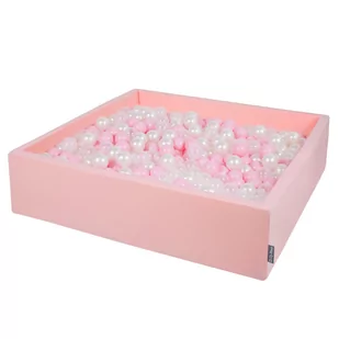 KiddyMoon, suchy basen kwadratowy z piłeczkami 7cm 120x30 różowy: pudrowy róż-perła-transparent 120x30/200piłek - Suche baseny - miniaturka - grafika 1