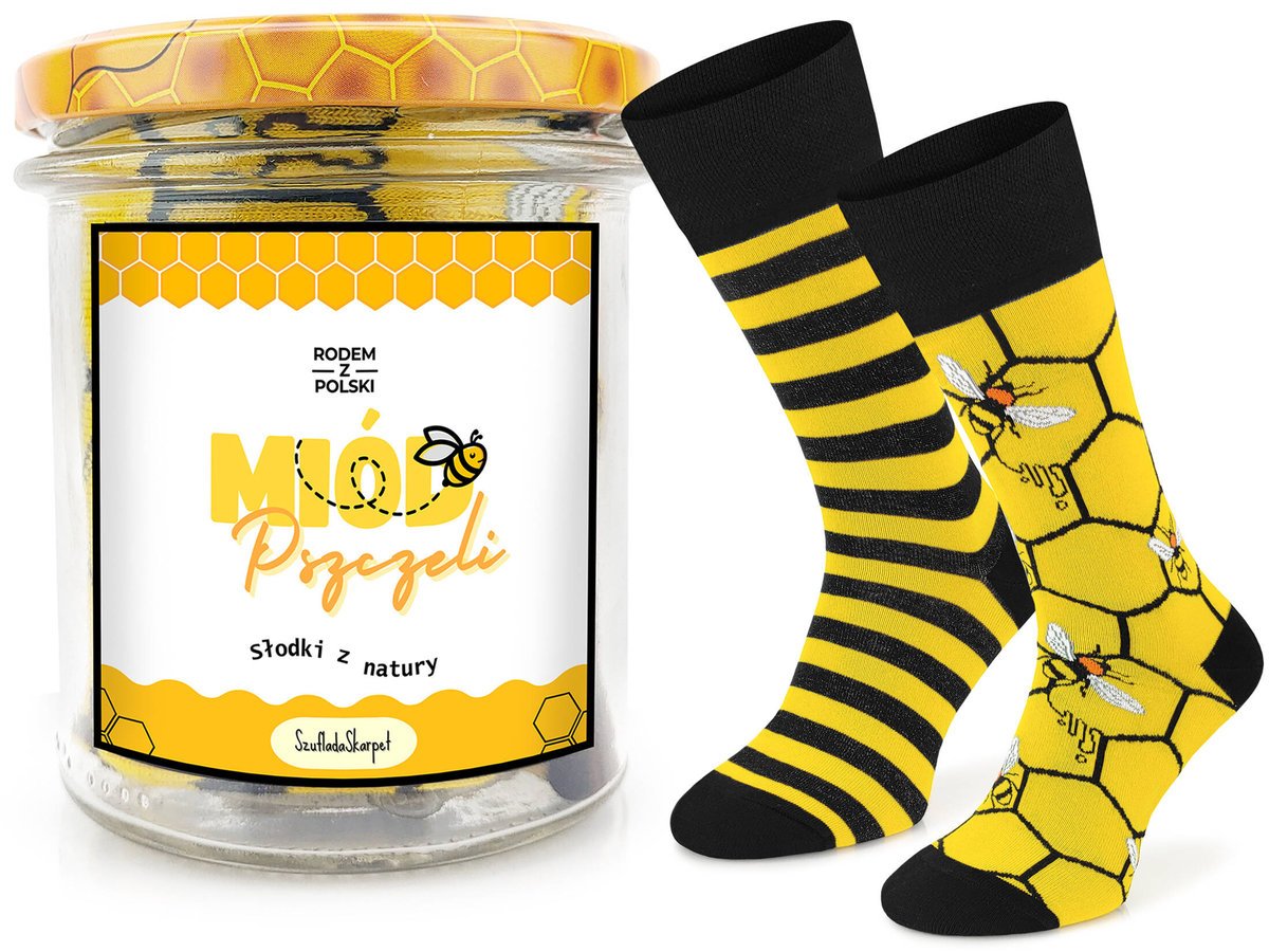 Śmieszny Prezent Dla Chłopaka Słoik Kolorowych Skarpetek Miód I Pszczoły Rozmiar 39-42