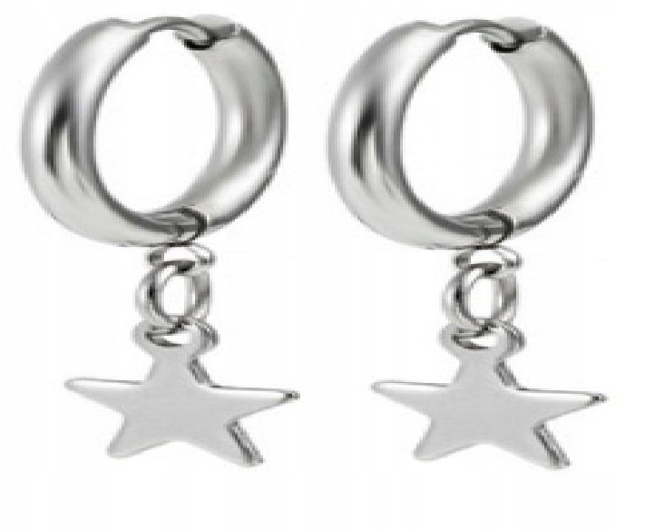 SREBRNE Kółko Kolczyki Do Uszu Gwiazda Gwiazdka HUGGIE SS316L