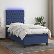 Łóżka - vidaXL Łóżko kontynentalne z materacem, niebieskie, 100x200cm, tkanina - miniaturka - grafika 1