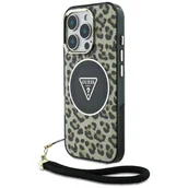 Etui i futerały do telefonów - Etui Guess HC IML Leopard Triangle Cord Strap do iPhone 16 Pro MagSafe brązowy - miniaturka - grafika 1