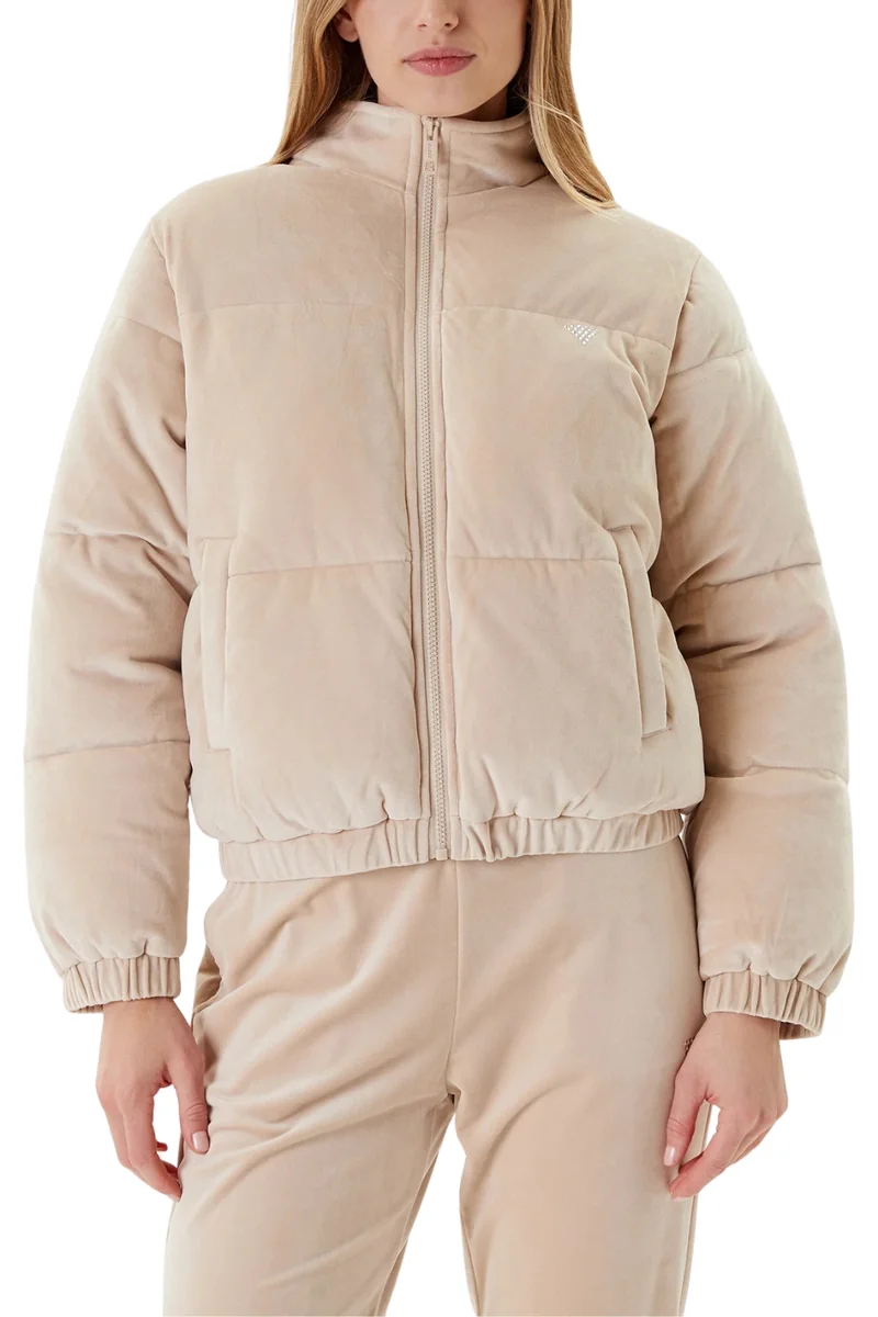 GUESS Beżowa zamszowa damska kurtka Couture Puffer M