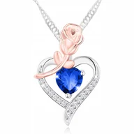 Naszyjniki - Naszyjnik Srebrny 925 Serce z Różą Niebieska Cyrkonia POZŁACANY Kwiat Życia - miniaturka - grafika 1