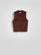 Swetry damskie - Reserved - Kamizelka z kołnierzykiem - brązowy - miniaturka - grafika 1