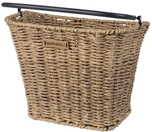 Basil Kosz na kierownicę BREMEN RATTAN LOOK BE/KF ratanowy + Płytka mocująca do kosza BASEASY + KLICKFIX ADAPTER PLATE system do mocowania na sztycę kierownicy i kierownicę odpinany (bez wsporni A-BAS-19037 - Koszyki rowerowe - miniaturka - grafika 1