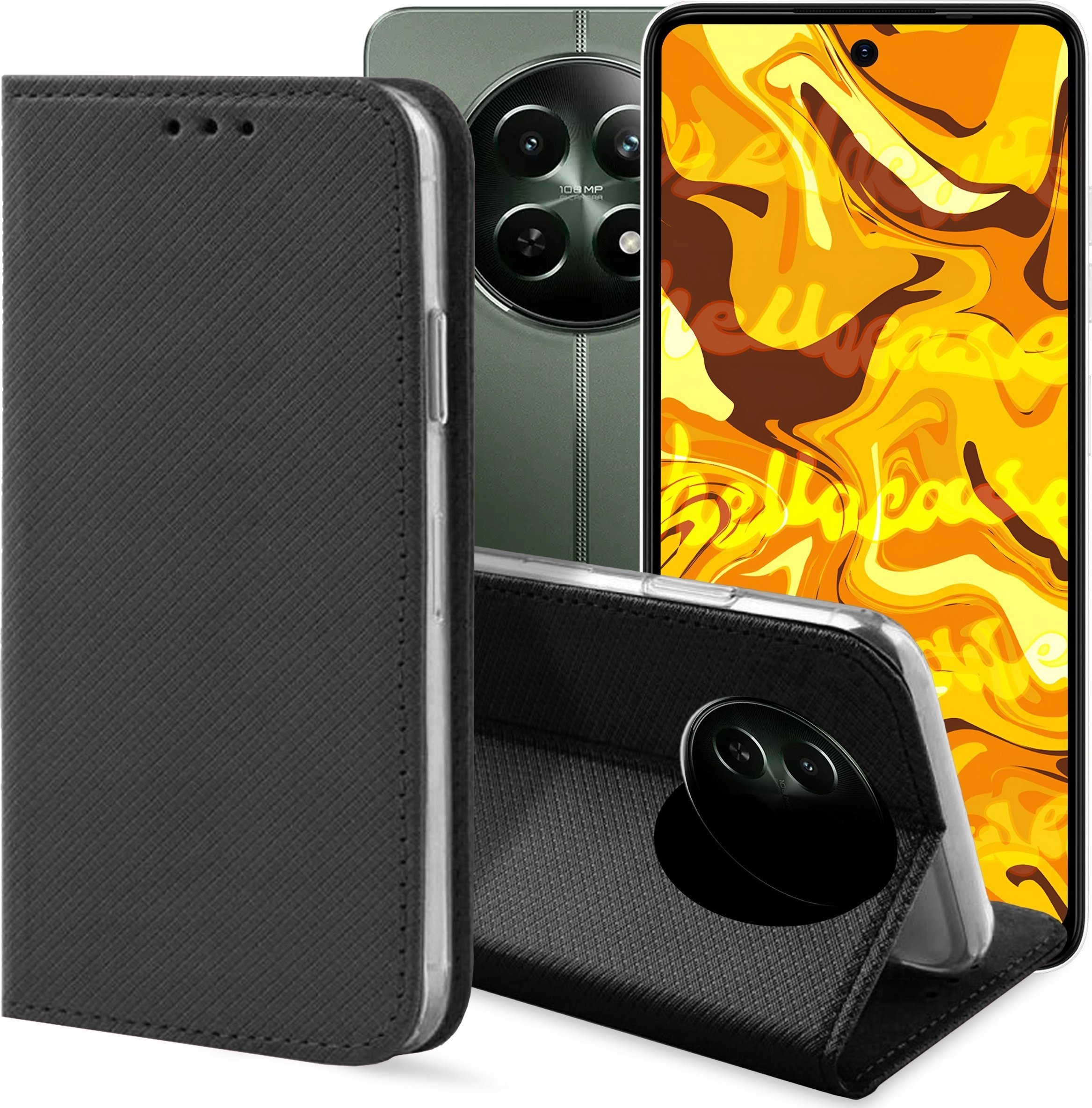 Hello Case ETUI Z KLAPKĄ DO REALME 12 5G CZARNE ZAMYKANE MAGNETYCZNE KABURA FUTERAŁ