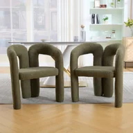 Krzesła - Zestaw 2 krzeseł do jadalni z podłokietnikami - 61 x 52 x 71 cm - Tkanina Teddy - do salonu lub jadalni - Zielony - miniaturka - grafika 1