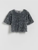 Bluzki dla dziewczynek - Reserved - Cekinowa bluzka - jasnoszary - miniaturka - grafika 1