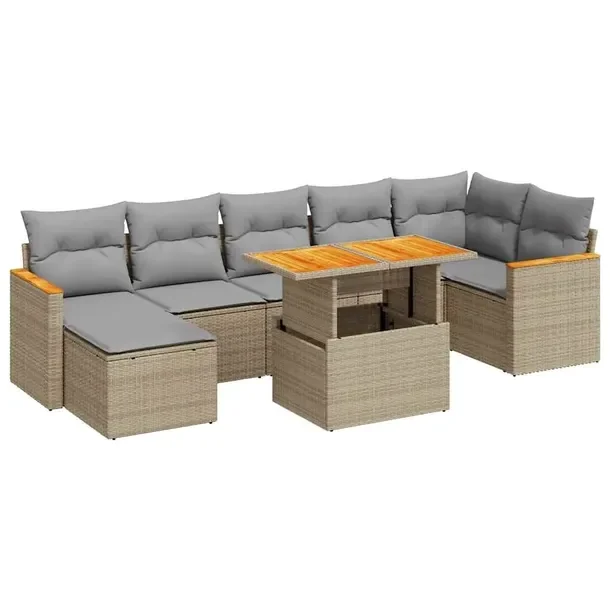 Zestaw mebli ogrodowych z rattanem PE, beżowy, wymiary: 100 x 55 x 44/73 c