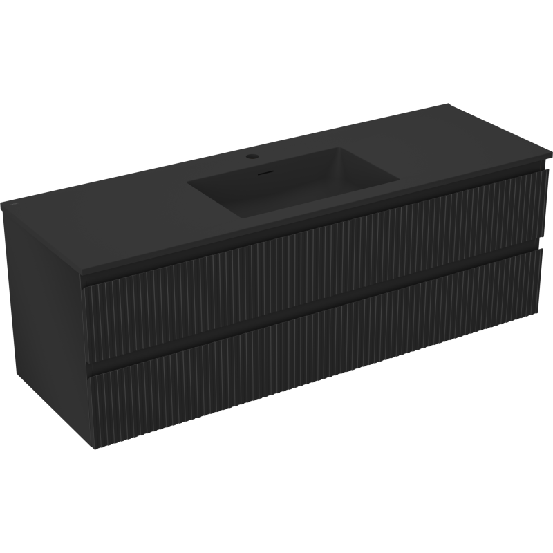 Mexen Rivel szafka łazienkowa 140 cm z umywalką Otis, 2 szuflady, ryflowana , czarna mat - 91A20-14047-2-BFF71-W18M71