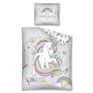 Pościel dla dzieci - Detexpol Pościel świecąca w ciemności 140x200 Jednorożec Unicorn 7855 magiczny konik kucyk szara 2917 A - miniaturka - grafika 1