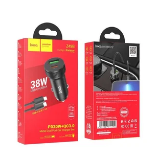Ładowarka Samochodowa PD 20W 1x USB-C + 1x USB QC3.0 + Kabel USB-C - Lightning HOCO Z49B czarna - Ładowarki samochodowe - miniaturka - grafika 1