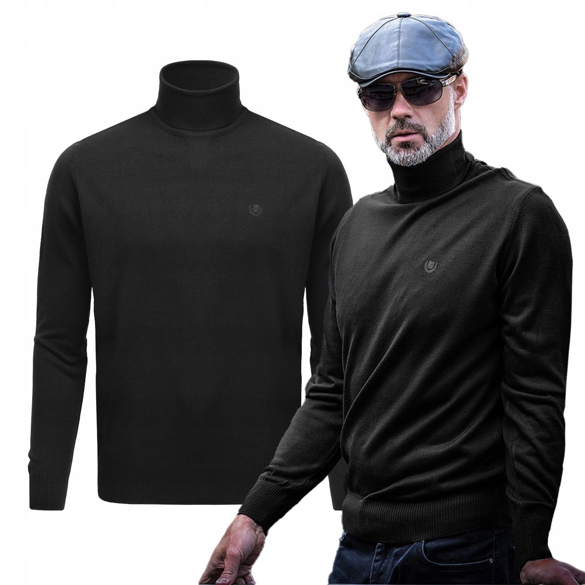 Klasyczny GOLF Sweter Męski Elegancki Gładki CZARNY M Pako Jeans
