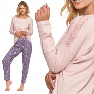Piżamy damskie - Piżama Damska Delikatna Koronka Długi Rękaw Spodnie w Kwiaty MORAJ 3XL - miniaturka - grafika 1