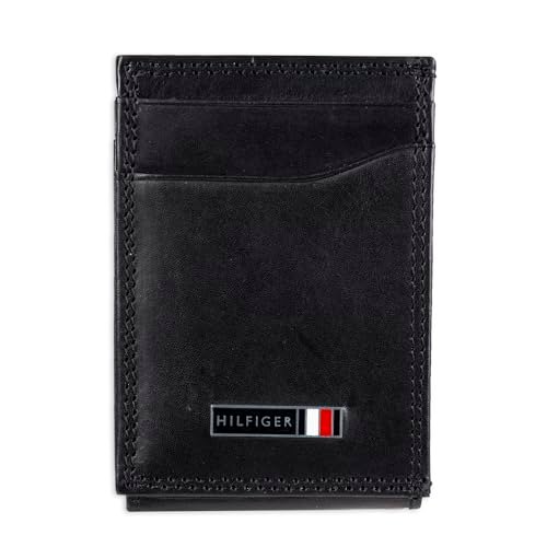 Tommy Hilfiger Męski skórzany wąski portfel z kieszenią z przodu, prawdziwy czarny, jeden rozmiar, Prawdziwy czarny, One Size, Skórzany wąski portfel z przednią kieszenią