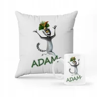 Gadżety dla niej i dla niego - ZESTAW PODUSZKA + KUBEK PREZENT DLA DZIECKA Król Julian Madagaskar + IMIĘ - miniaturka - grafika 1