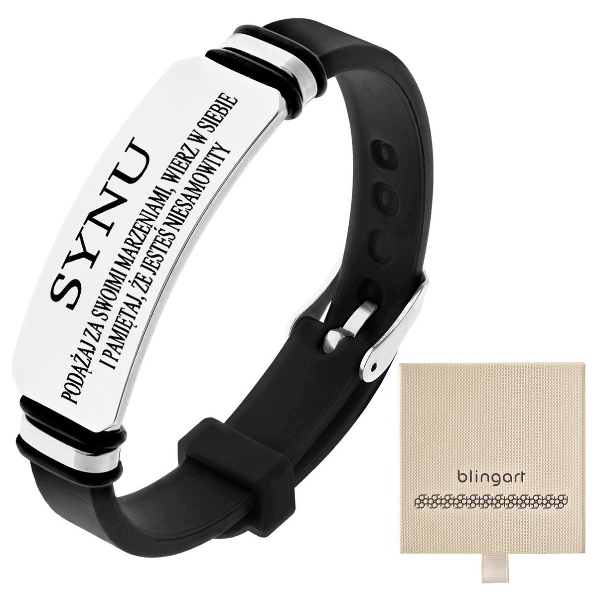 Bransoletka męska KAUCZUKOWA z grawerem blaszka RE